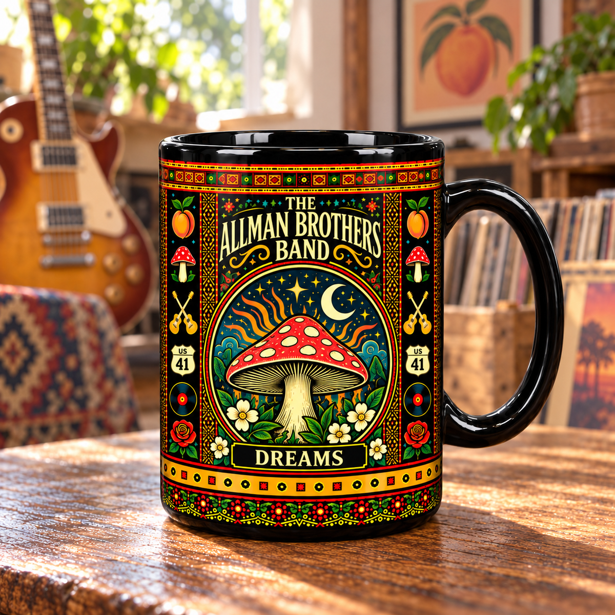 The Allman Brothers Band Mug, Eat a Peach Dreams Ceramic Coffee Mug, Southern Rock Music Gift