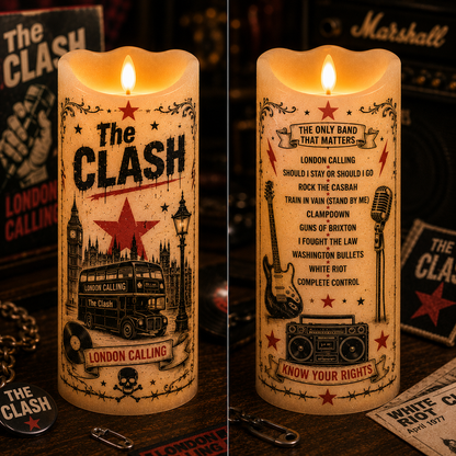 The Clash LED Flameless Candle – Punk Rock Music Decorative Candle with Warm Flickering Light