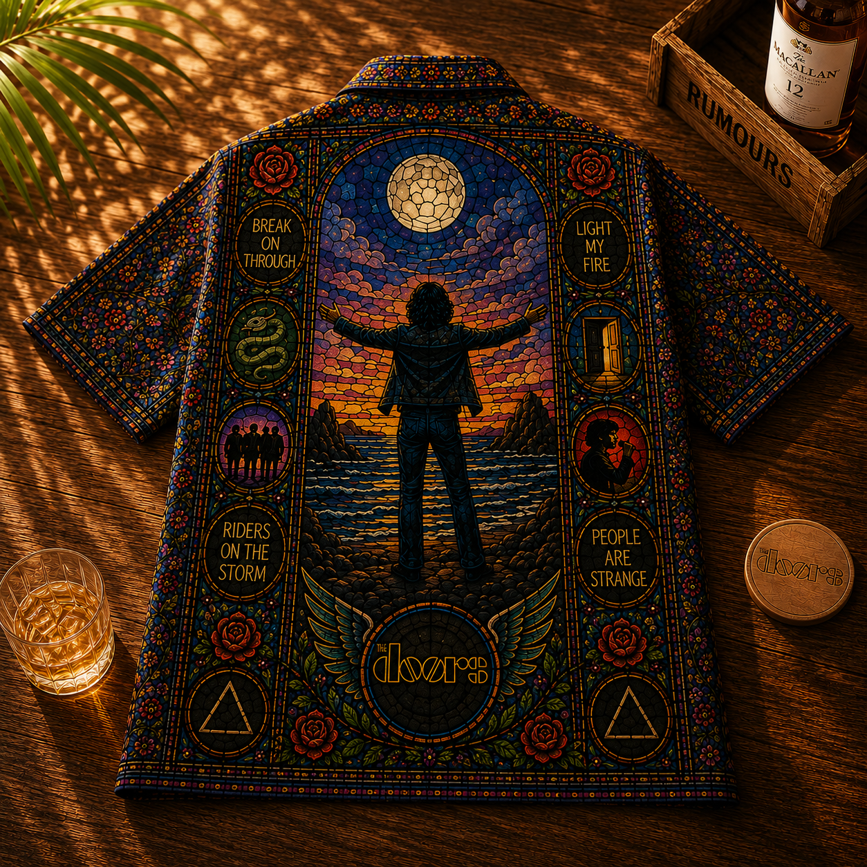 The Doors Hawaiian Shirt - Unisex Stained Glass Jim Morrison Light My Fire Button Up