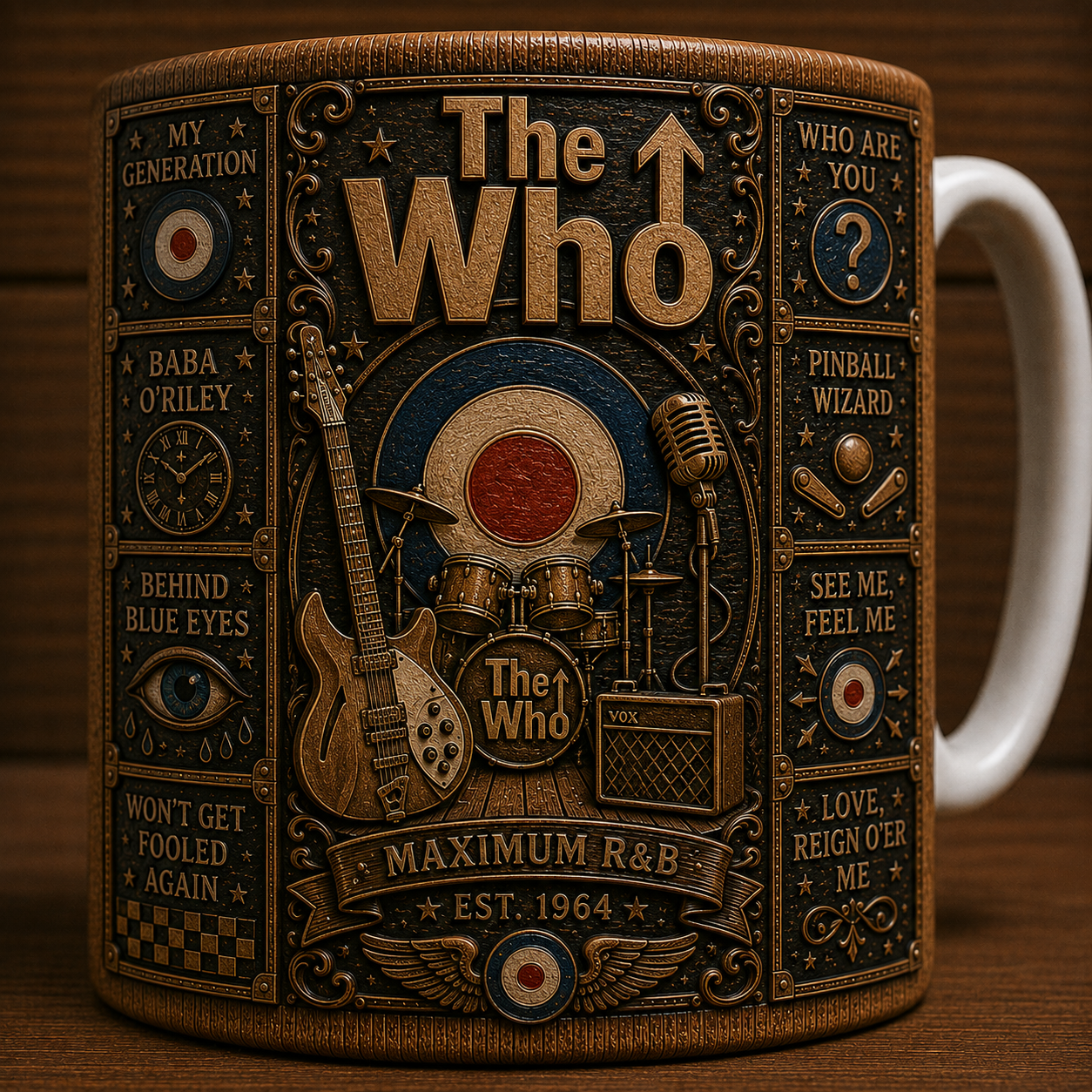 The Who Mug, Vintage Classic Rock Coffee Mug, My Generation Ceramic Cup, Baba O'Riley Gift, Maximum R&B Fan Mug