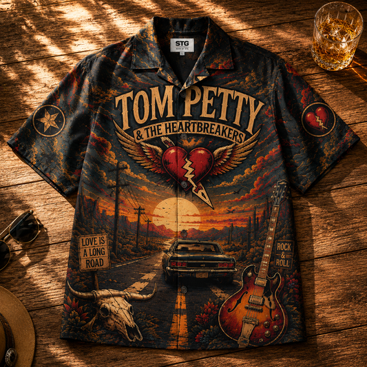 Tom Petty Hawaiian Shirt - Unisex The Heartbreakers Winged Heart Black Button Up