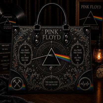 PinkFloyd The Dark Side of The Moon Handbag Tote Bag & Wallet Set, Vintage Music Lover Purse Set, Retro Pop Band Leather Bag, Matching Wallet Gift