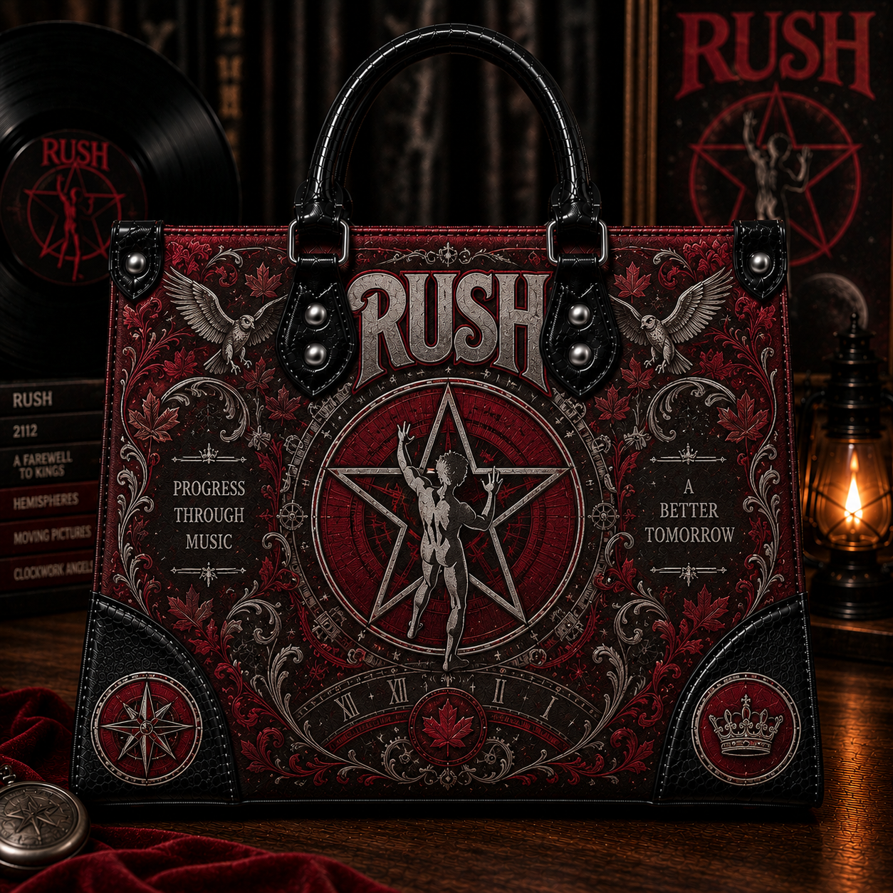 Rush Handbag Tote Bag & Wallet Set, Vintage Music Lover Purse Set, Retro Pop Band Leather Bag, Matching Wallet Gift