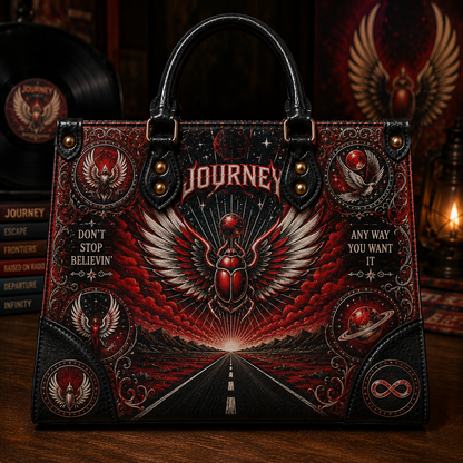 Journey Leather Handbag Tote Bag & Wallet Set, Rock Band Inspired Shoulder Purse, Gothic Travel Tote, Gift for Journey Fans