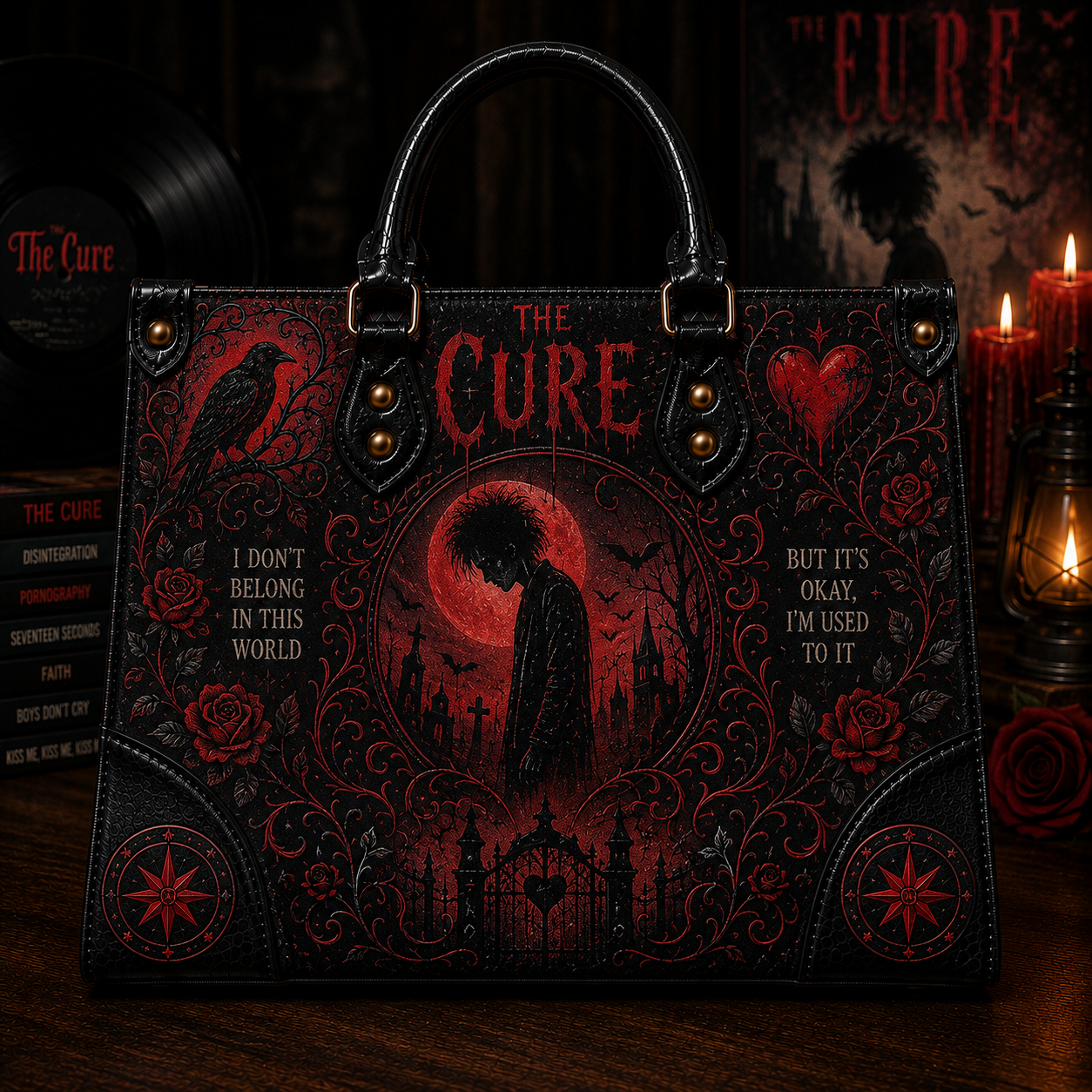 The Cure Handbag Tote Bag & Wallet Set, Vintage Music Lover Purse Set, Retro Pop Band Leather Bag, Matching Wallet Gift