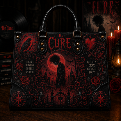 The Cure Handbag Tote Bag & Wallet Set, Vintage Music Lover Purse Set, Retro Pop Band Leather Bag, Matching Wallet Gift
