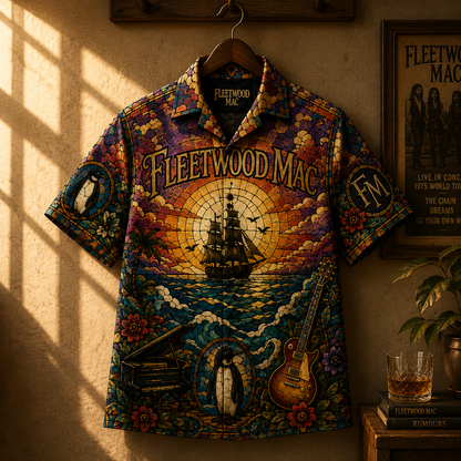 Fleetwood Mac Stained Glass Hawaiian Shirt - Unisex Iconic Couple Ocean Button Up