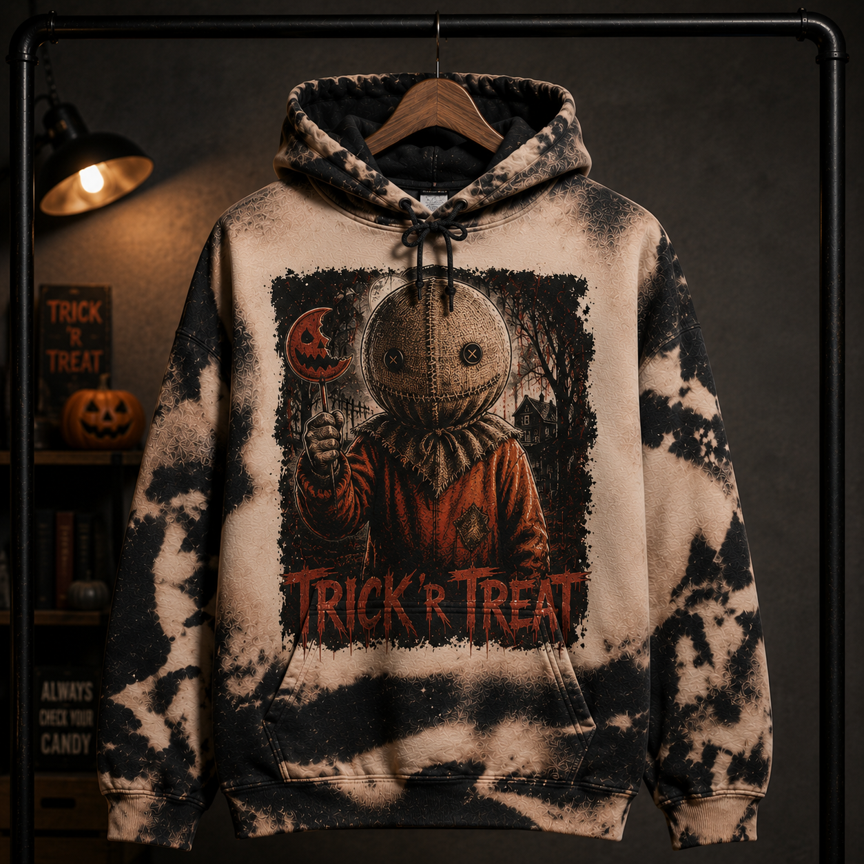 Trick 'r Treat Sam Halloween Hoodie – Horror Movie All Over Print Hoodie, Sam Pumpkin Mask Gothic Sweatshirt, Spooky Halloween Gift
