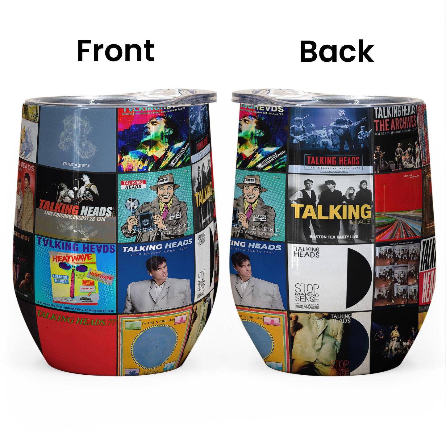 Talking Heads Album Collage Tumbler – Art Rock & New Wave Nostalgia