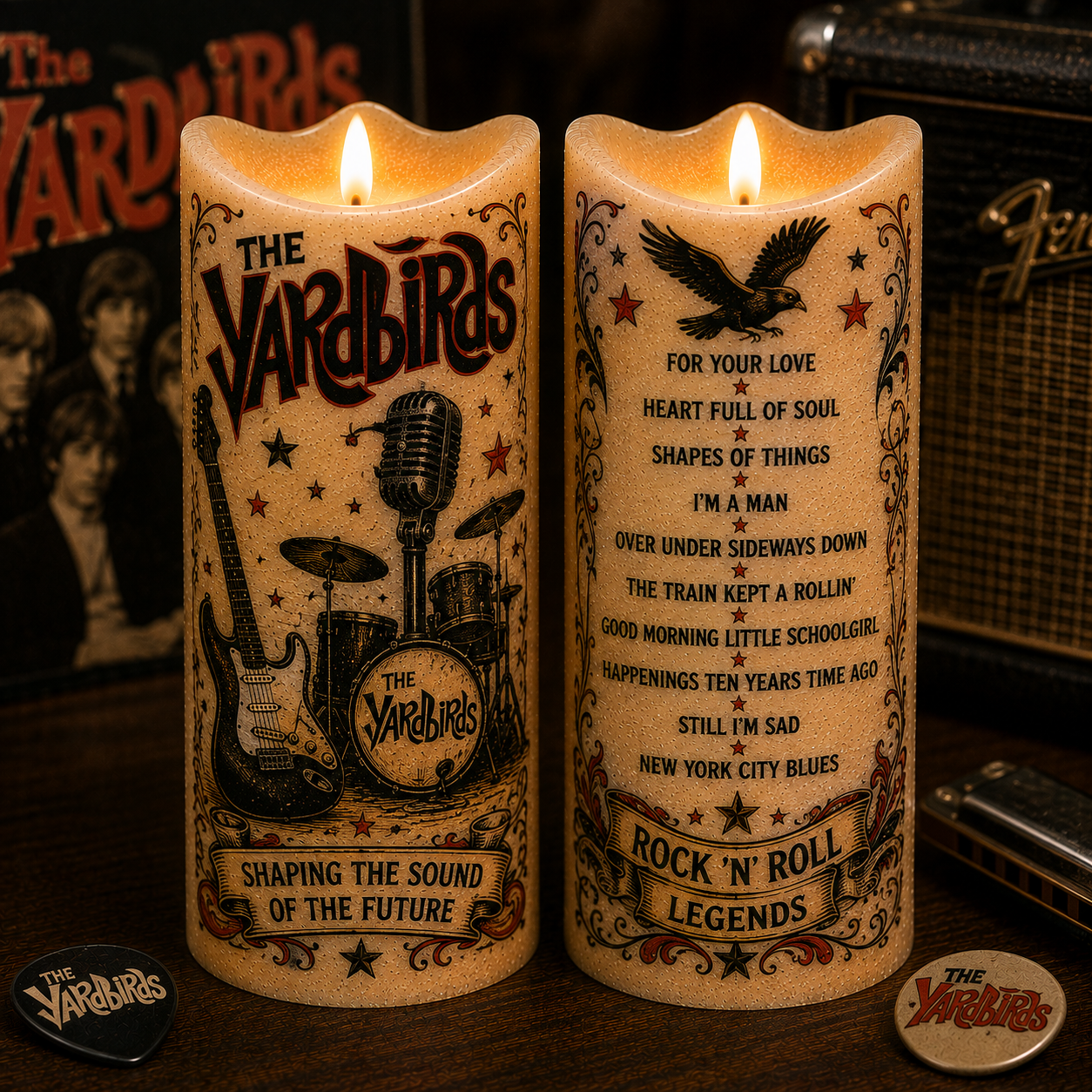 The YardBirds LED Flameless Candle – Punk Rock Music Decorative Candle with Warm Flickering Light