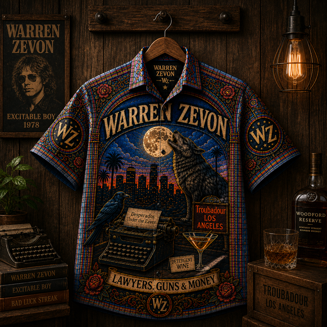 Warren Zevon Stained Glass Hawaiian Shirt - Unisex Werewolves Of London Button Up